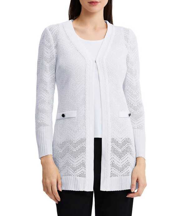 ミソック レディース アウター 編み物・プルオーバー ジレー MISOOK Wrinkle-Resistant Pointelle Braided Trim Knit Cardiganew Ivory 象牙色