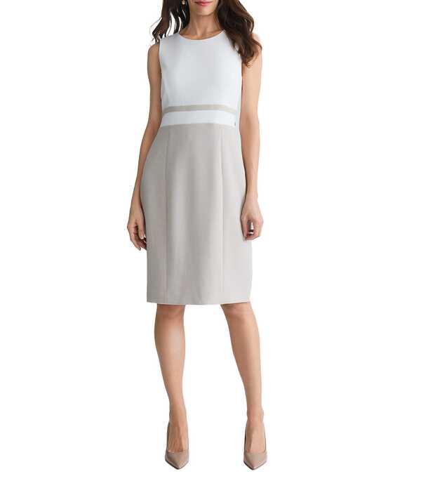 カスパール レディース トップス ワンピース ひざ丈 Kasper Sheath Color Blocknee Length Dress Lily White/Summer Straw ホワイト｜ReVida 店