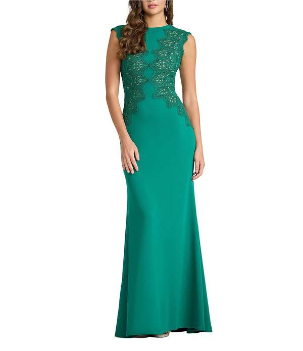 タダシショージ レディース トップス 衣装 縮緬 ノースリーブ スピード競技 Tadashi Shoji Sleeveless Corded Lace Textured Crepe Gown Emerald エメラルド