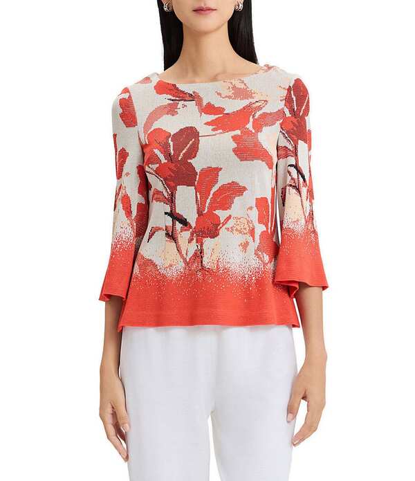 ミソック レディース トップス プルオーバー お花柄 お花 MISOOK Floral Jacquard Boat Neck 3/4 Bell Sleeve Top Cherry Ember/Peach Dream/Multi 桃