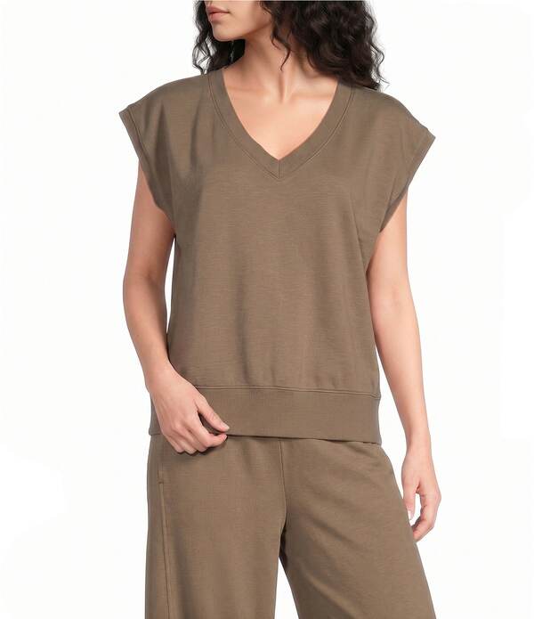 エイリーンフィッシャー レディース トップス シャツ Vネック パイル コットン Eileen Fisher Organicotton Garment Dyed Terry V-Neck Sleevleess Top Walnut｜ReVida 店 28,470円