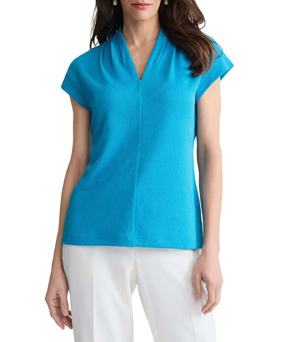 カスパール レディース トップス シャツ スタンドネック ブラウス Kasper Extended Sleeve Funnel Neck Blouse Bright Azul|ReVida 店