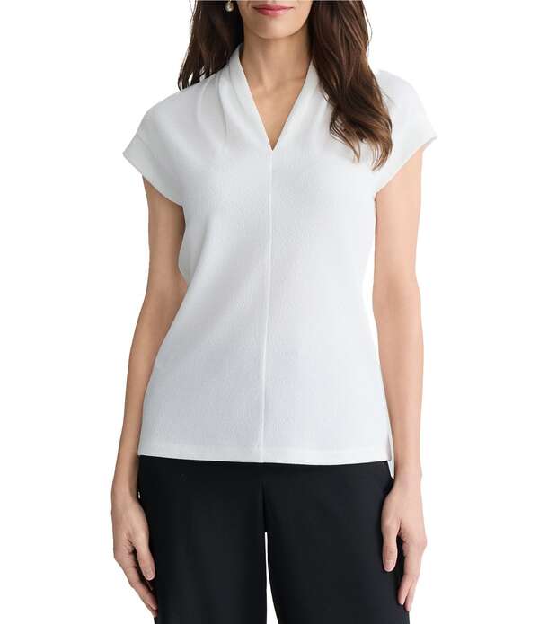 カスパール レディース トップス シャツ スタンドネック ブラウス Kasper Extended Sleeve Funnel Neck Blouse Vanilla Ice|ReVida 店