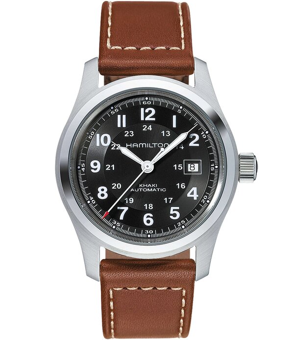 ハミルトン レディース 付属物 ウオッチ なめし革 Hamilton Khaki Field Automatic Brown Leather-Strap Watch Tan/Black 黒いこと