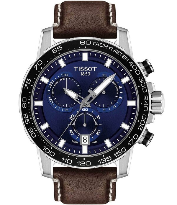 ティソット レディース 付属品 ウオッチ なめし革 Tissot Supersport Black Leather Strap Chronograph Watch Brown 赤銅色