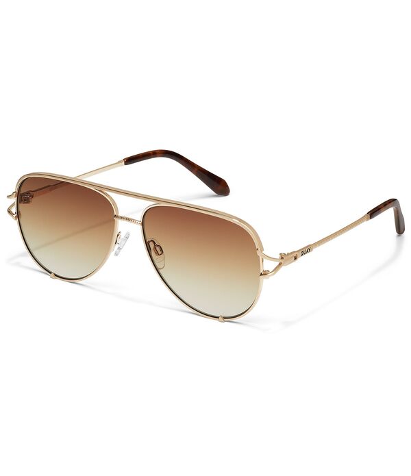 クエイ レディース 佩び物 サングラス・アイウェア QUAY Women\u0027s High Key Twist 51粍 Aviator Sunglasses Brushed Gold/Sepia ゴールド