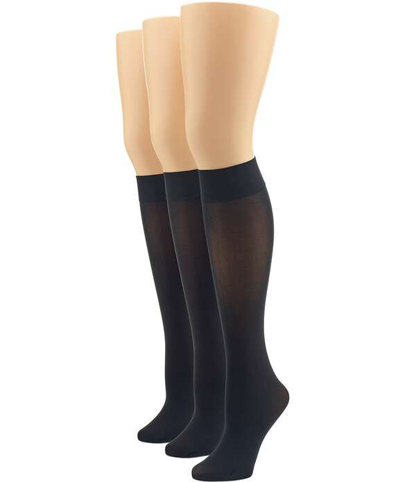 ヒュー レディース ボトムス 心地好いズボン下 HUE Soft Opaque Knee High Socks 3 Pack Black 黒いこと