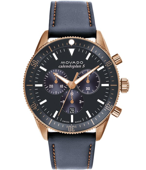 モバド レディース 付属物 ウオッチ なめし革 Movado Men\u0027s Calendoplan Quartz Chronograph Navy Leather Strap Watch Navy 米国海軍