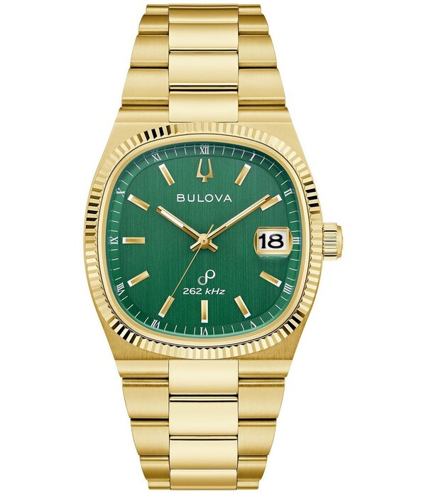 ブロバ レディース アクセサリー 腕時計 Tシャツ Bulova Men'supseville Quartz Analogold Tone Stainlessteel Bracelet Watch Gold/Green グリーン｜ReVida 店