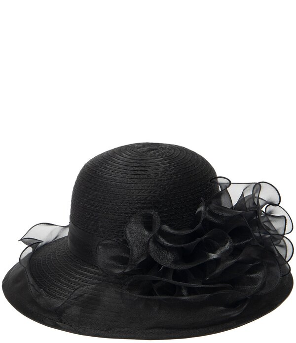 サンディエゴハット レディース 付属物 鳥打ち帽 フラウンス メッシュ San Diego Hat Company Organza Ruffle Mesh Roundress Hat Black 黒いこと