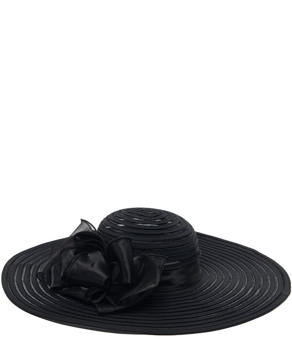 サンディエゴハット レディース 付属物 鳥打ち帽 御花柄 御花 San Diego Hat Company Wide Brim Floral Bow Detail Dress Hat Black 黒いこと