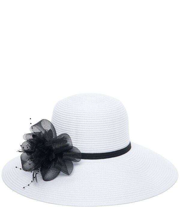 サンディエゴハット レディース 付属物 鳥打ち帽 御花柄 御花 San Diego Hat Company Floral Organza Dress Hat Black/White 白いこと