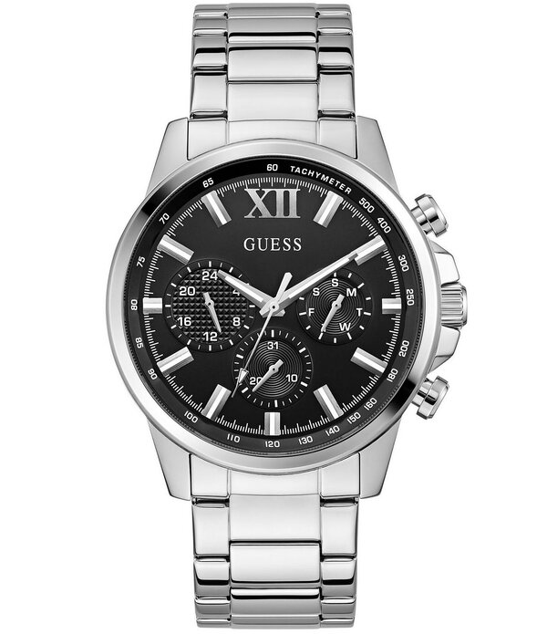 ゲス レディース アクセサリー 腕時計 Tシャツ Guess Men's Chronograph Stainlessteel Bracelet Watch Silver/Black ブラック|ReVida 店