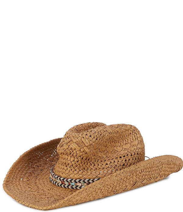 ヴィンスカムート レディース 付属物 鳥打ち帽 Vince Camuto Novelty Trim Straw Cowboy Hatan タン