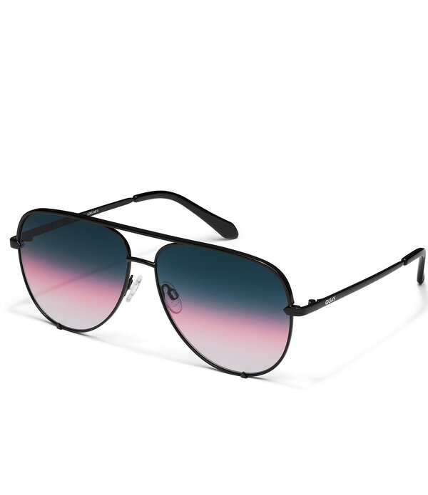 クエイ レディース 佩び物 サングラス・アイウェア QUAY Unisex High Key Extra Large 55粍 Aviator Sunglasses Black/Teal Glow 黒いこと