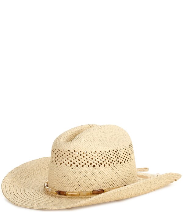 ヴィンスカムート レディース 付属物 鳥打ち帽 Vince Camuto Stone Trim Straw Cowboy Hat Natural 石ころ