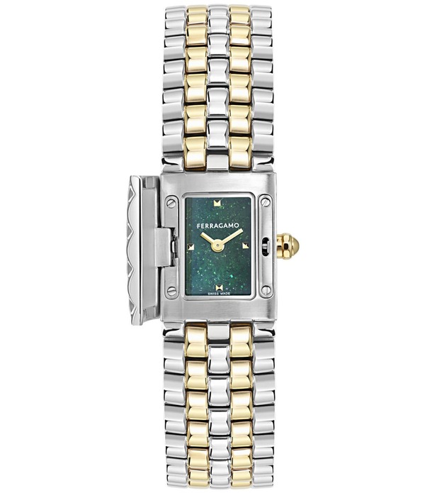 サルヴァトーレ フェラガモ レディース 付属物 ウオッチ ティーシャツ Salvatore Ferragamo Women\u0027secret Quartz Analog Two Tone Stainlessteel Bracelet Watch Two Tone/Green 緑であること