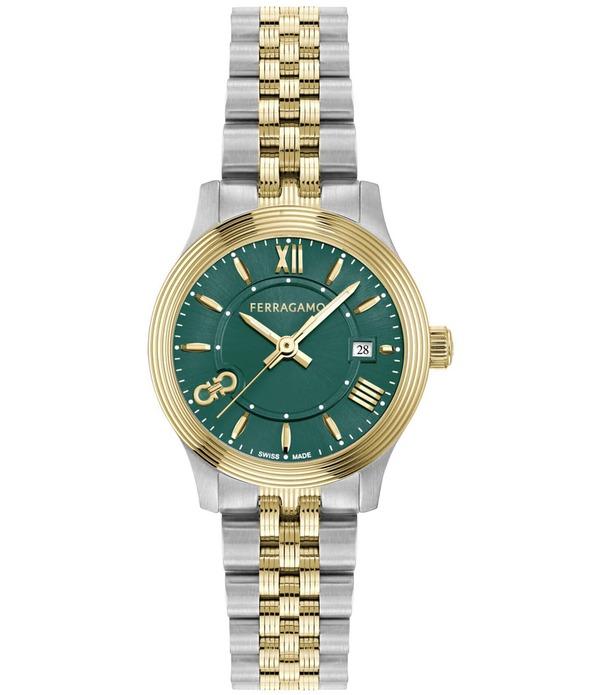 サルヴァトーレ フェラガモ レディース 付属物 ウオッチ ミニ ティーシャツ Salvatore Ferragamo Women\u0027s Duo Mini Quartz Analog Two Tone Stainlessteel Bracelet Watch Two Tone/Green 緑であること