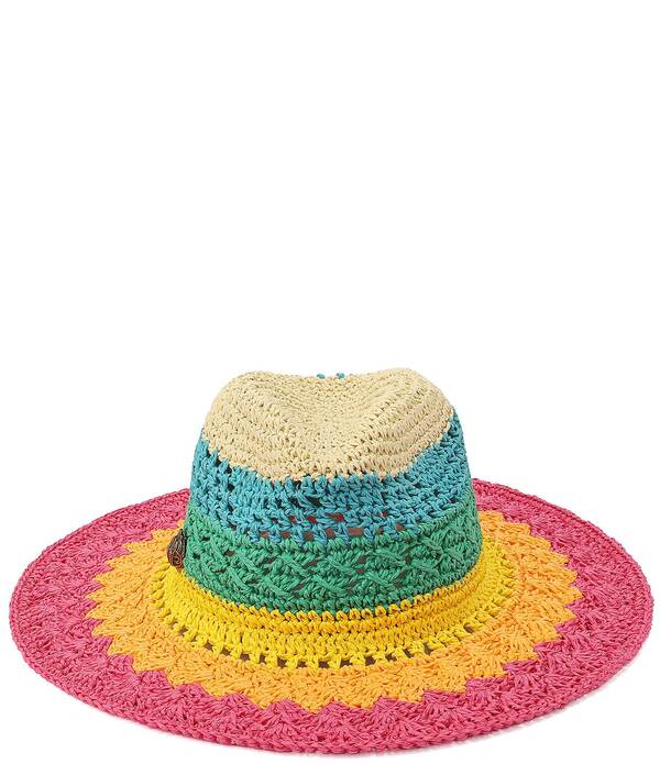 カートジェイガーロンドン レディース 添え物 かぶり笠 Kurt Geiger London Straw Rainbow Stripe Crochet Fedora Hat Rainbow 縞模様