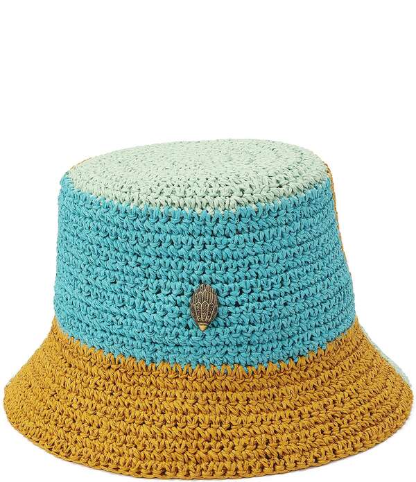 カートジェイガーロンドン レディース 添え物 かぶり笠 色合い立ちはだかる Kurt Geiger London Colorblock Raffia Crochet Bucket Hat Mint Leaf ペパーミント