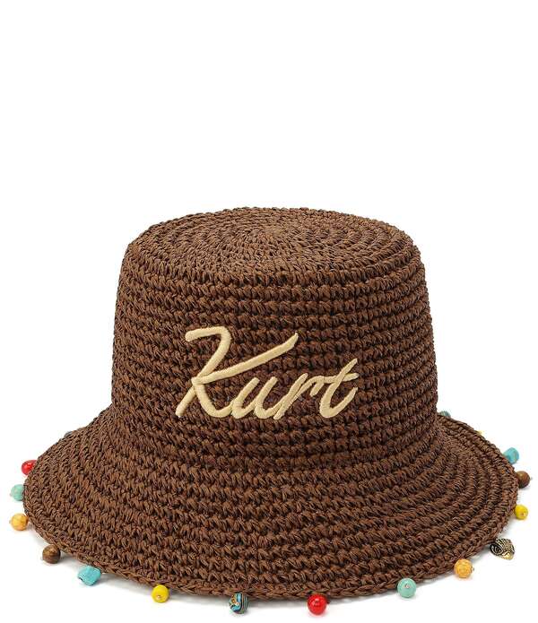 カートジェイガーロンドン レディース 添え物 かぶり笠 Kurt Geiger London Kurt Script Charm Beadetail Woven Raffia Bucket Hat Brown 赤銅色