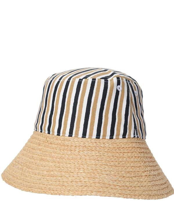 山びこ レディース 佩び物 かぶり笠 Echo Montauk Stripe Raffia Bucket Hat Semolina 縞模様