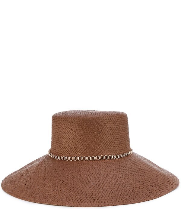 アンナ\u0026アヴァ レディース 付属物 鳥打ち帽 Anna \u0026 Ava Chain Detail Wide Brim Straw Sun Hat Brown 赤銅色