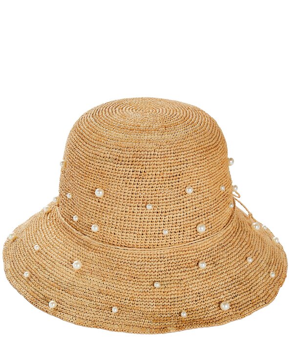 ナターシャ 付属物 レディース 鳥打ち帽 Natashaccessories Raffia Pearl Scatter Bow Bucket Hat Natural/Ivory 象牙色