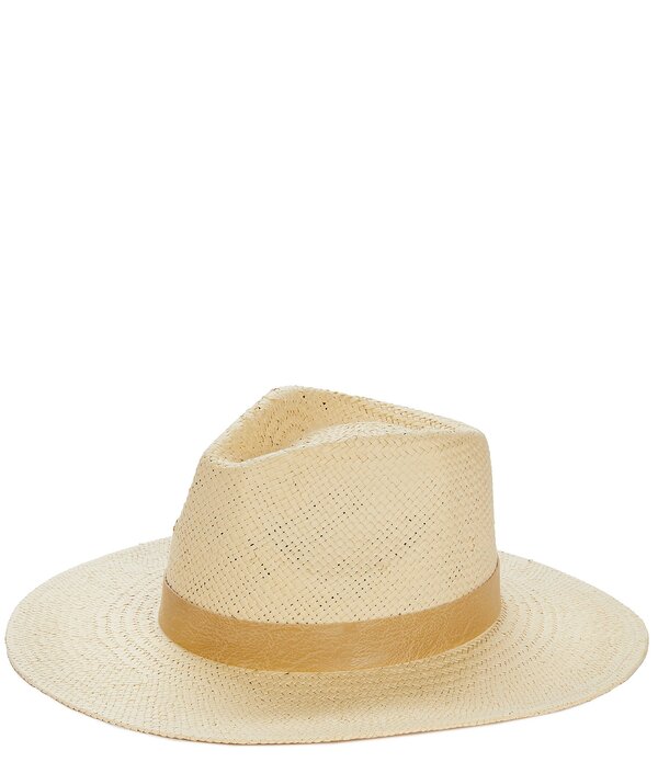 アンナ\u0026アヴァ レディース 付属物 鳥打ち帽 なめし革 Anna \u0026 Ava Straw Leather Band Fedora Hat Ivory 象牙色