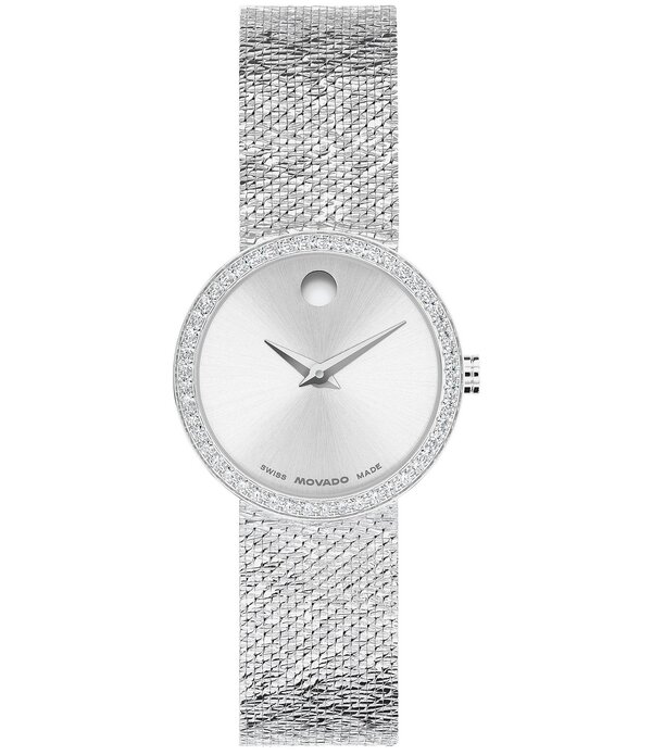 モバド レディース 佩び物 ウォッチ メッシュ プルオーバー Movado Women\u0027s Museum Velura Quartz Analog Stainlessteel Sunray Mesh Bracelet Watch Silver しろがね色
