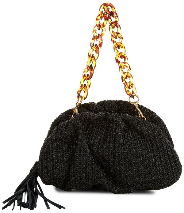 レベッカミンコフ レディース 御徒面子 ギャザー REBECCA MINKOFF Ruched Raffia Tassel Chain Clutch Black 黒いこと