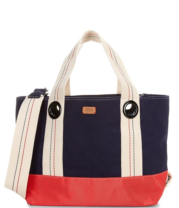フランセスバレンタイン レディース バッグ カラーブロック FRANCES VALENTINE Canvas Colorblock Summer Tote Bag Navy Red ネイビー|ReVida 店