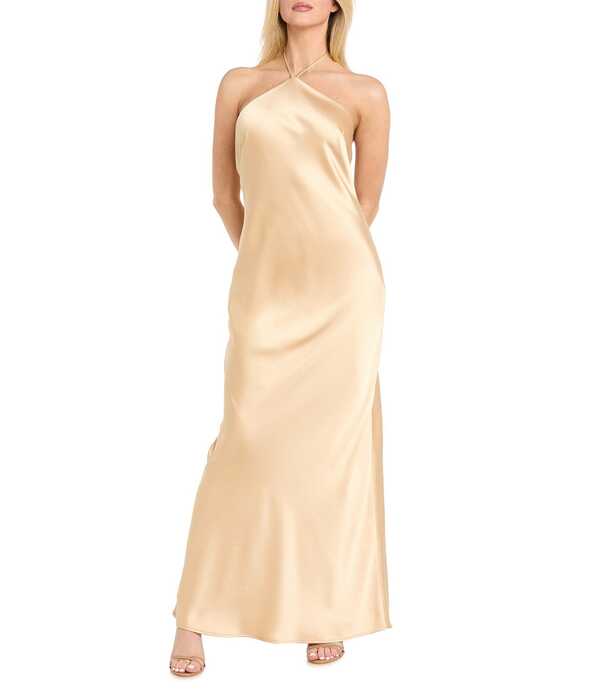 モルガン レディース トップス 衣装 繻子 ホルター Morgan \u0026 Co. Satin Halter Neck Long Dress Gold ゴールド