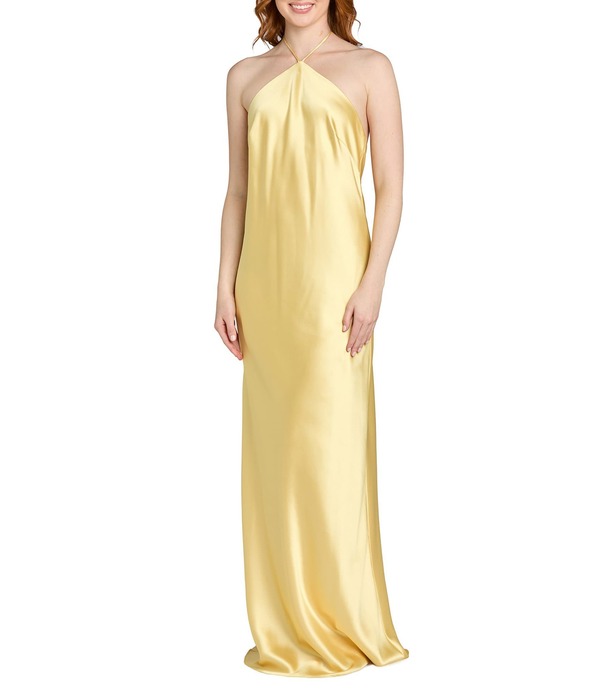 モルガン レディース トップス 衣装 繻子 ホルター Morgan \u0026 Co. Satin Halter Neck Long Dress Lemon