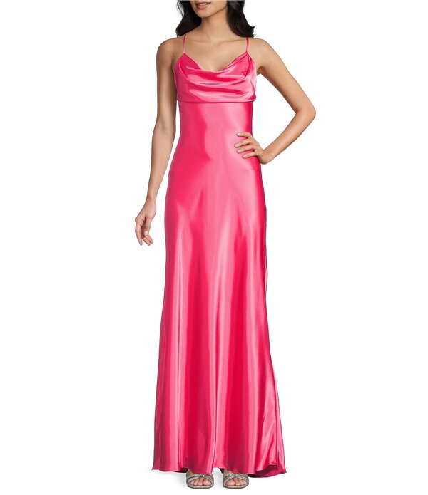 モルガン レディース トップス 衣裳 ドレープ ノースリーブ Morgan \u0026 Co. Sleeveless Long Spaghetti Strap Charmeuse Draped Front And X Back Long Dress Guava