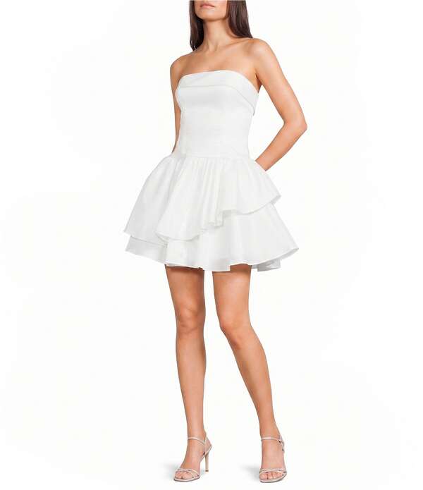 ビーダーリン レディース トップス ワンピーストラップレスカート B. Darlin Strapless Layered Skirt Stretch Taffeta Dress Off White オフホワイト｜ReVida 店