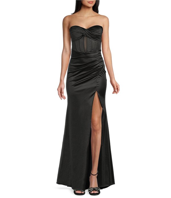 ハニーアンドロージー レディース トップス 衣裳 ティーシャツ ストラップレス Honey and Rosie Sateen Sweetheart Neck Strapless Corset Long Dress Black 黒いこと