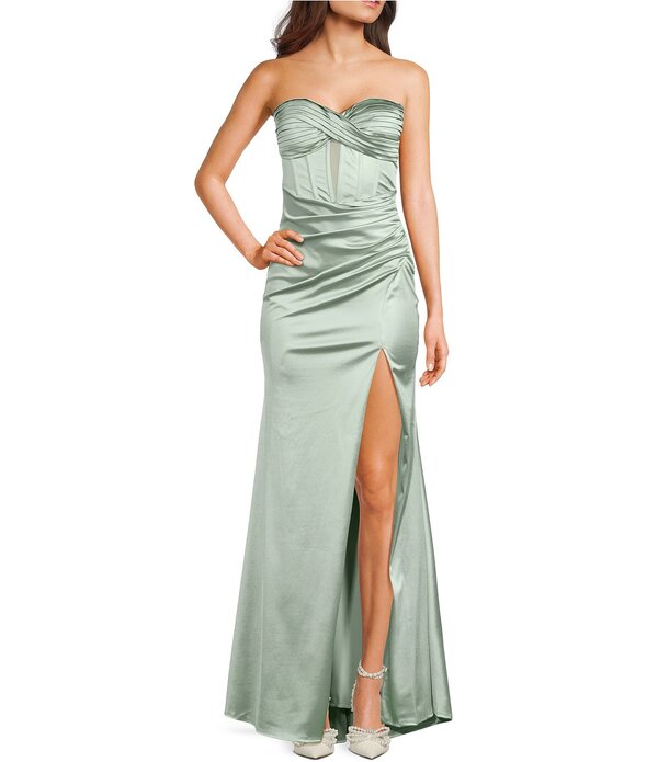 ハニーアンドロージー レディース トップス 衣裳 ティーシャツ ストラップレス Honey and Rosie Sateen Sweetheart Neck Strapless Corset Long Dress Light Sage サルヴィア