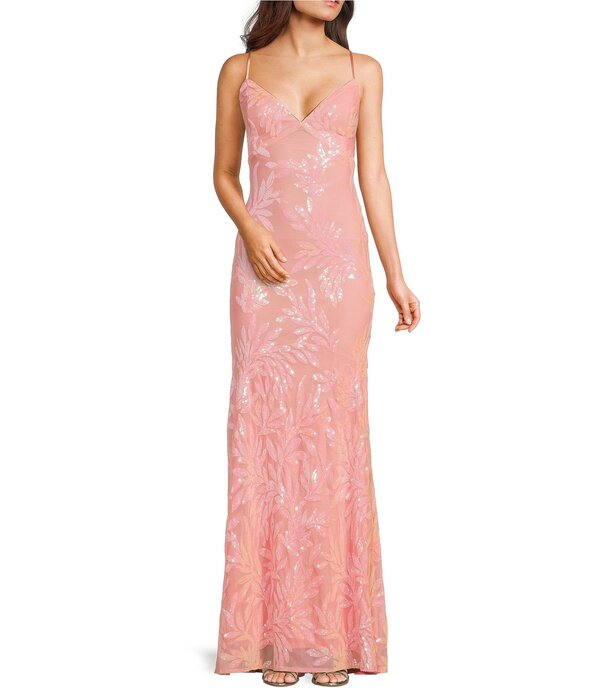 ルルズ レディース トップス ワンピースパンコール Lulus Fairbrook Sequin Long Dress Peach 桃