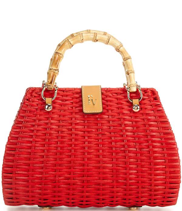 フランセスバレンタイン レディース 御徒面子 FRANCES VALENTINE Rooster Wicker Basket Satchel Bag Red 赤いこと