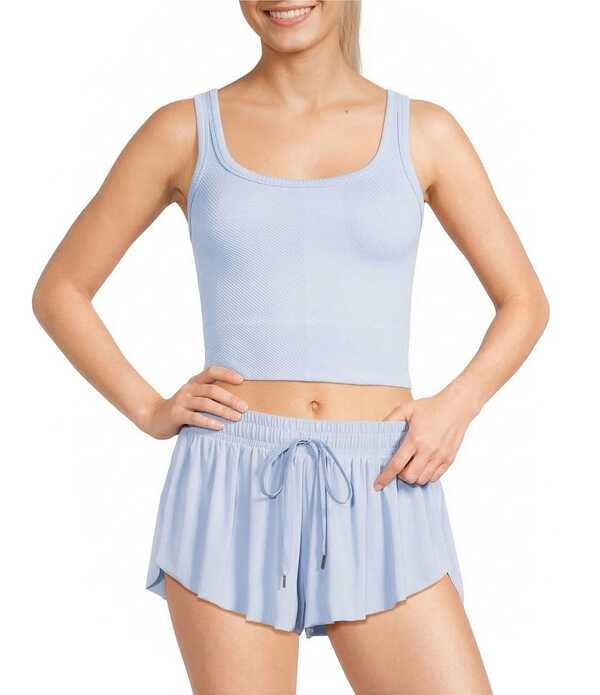 ジービー レディース トップス ティーシャツ 肋材 クロップド 編み物 GB Chevron Ribbed Knit Cropped Tank Top Sky