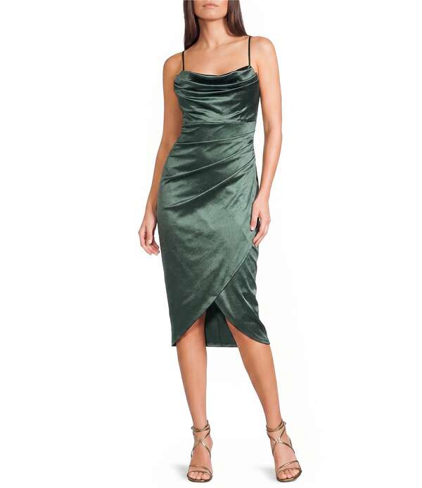 ハニーアンドロージー レディース トップス ワンピース ドレープ ミディ Honey and Rosie Drape Neck Side Pleat Envelope Hemidi Dress Moss|ReVida 店