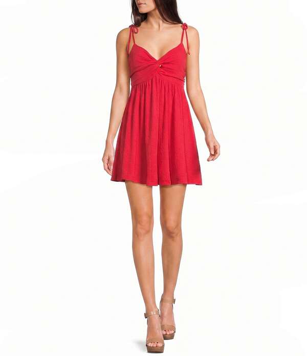 エモリー パーカー レディース トップス 衣装 Emory Park Twist Knot Front Spaghettie Strap Dress True Red 赤いこと