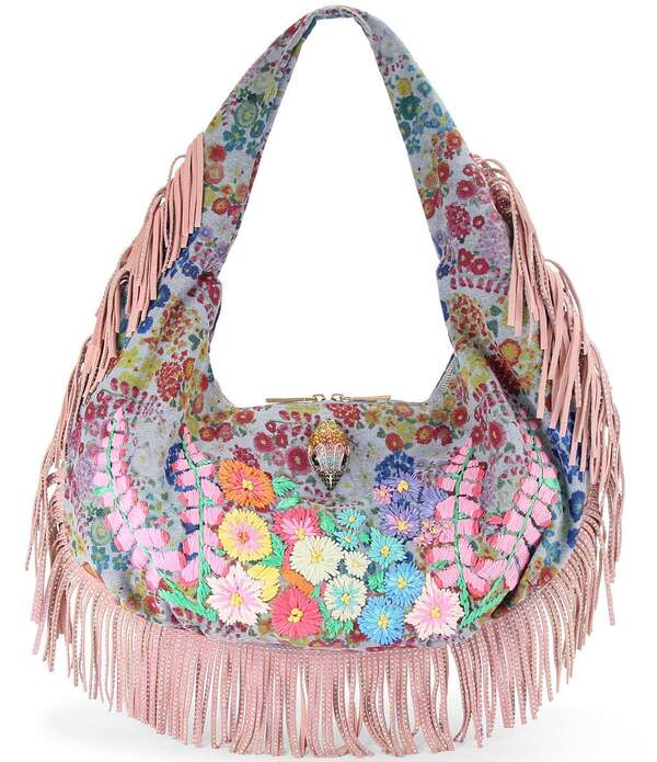 カートジェイガーロンドン レディース バッグ フラワー柄 刺繍 デニム フリンジ フラワー Kurt Geiger London Shoreditch Large Hobo Floral Embroidered Fringe Denim Shoulder Bag Blue Denimulti デニム｜ReVida 店 70,840円