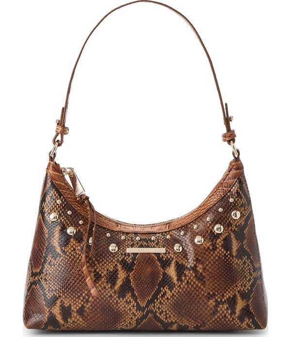 ブランミン レディース バッグ BRAHMIN Anuket Collection Cinnamon Olivia Snakembossed Studded Shoulder Bag Cinnamon|ReVida 店