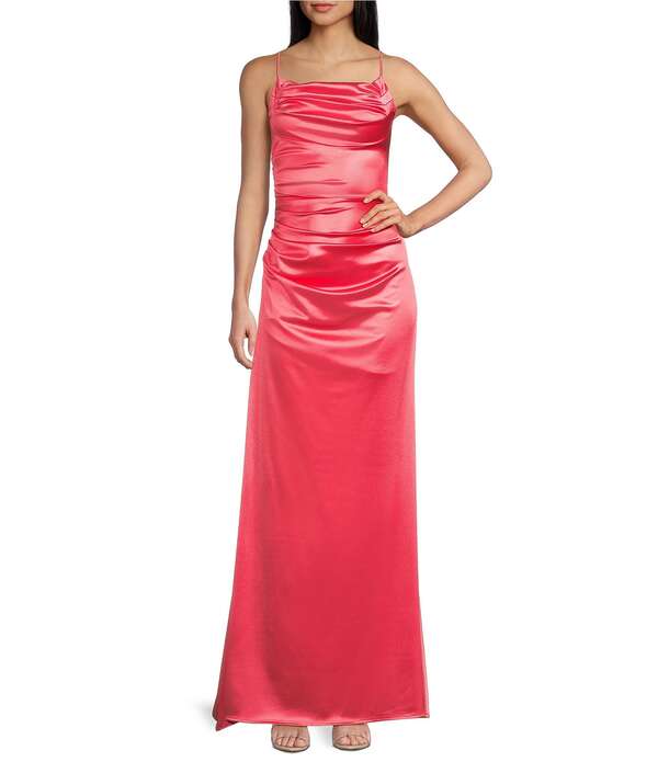 ビーダーリン レディース トップス 衣裳 繻子 スピード競技 B. Darlin Satin Cowl Neck Shirred Lace-Up Back Long Dress Coral コーラル