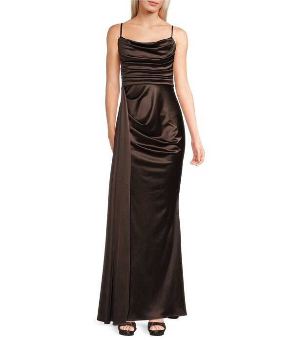 ビーダーリン レディース トップス 衣装 ドレープ 繻子 B. Darlin Satin Sweetheart Neckline Side Drape Long Dress Chocolate 黒茶
