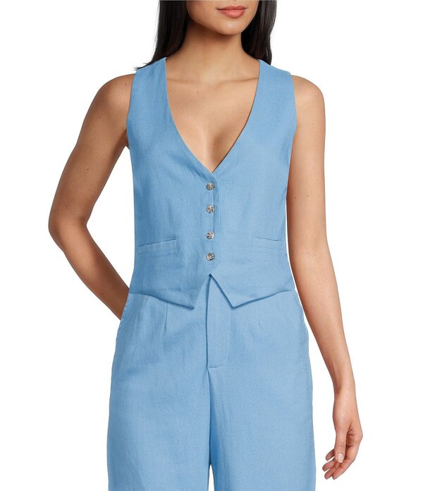 ジービー レディース トップス シャツ ベスト リネン GB Coordinating Linen Blend Vest Rich Blue ブルー｜ReVida 店