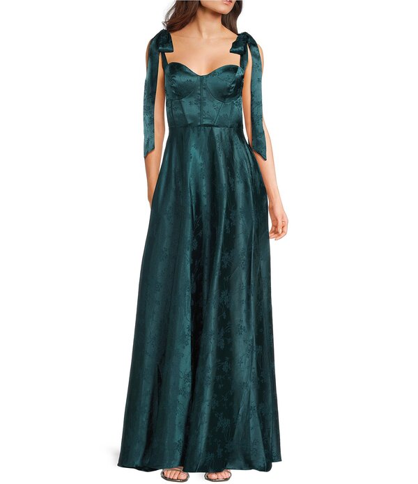 ビーダーリン レディース トップス 衣装 御花柄 繻子 御花 B. Darlin Floral Satin Jacquard Tie Strap Dress Hunter