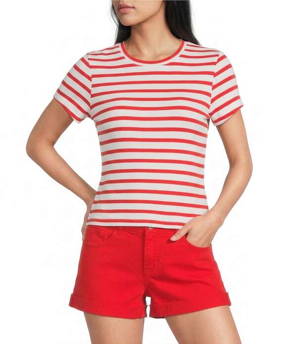 カッパーキー レディース トップス プルオーバー 編み物 Copper Key Knit Americana Striped Baby T-Shirt Red/White 白いこと